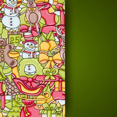 Noel arka plan metin için yer ile. Bir tebrik kartı, el ilanı veya broşür için. Elle çizilmiş karikatür tarzı doodle