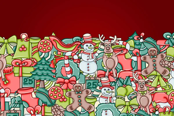 Noel arka plan metin için yer ile. Bir tebrik kartı, el ilanı veya broşür için. Elle çizilmiş karikatür tarzı doodle