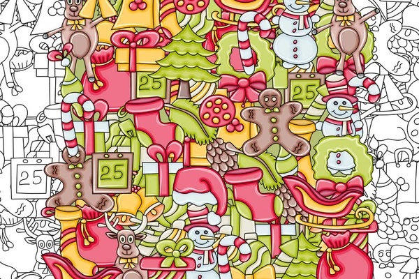 Noel arka plan. Siyah ve beyaz boyama sayfası sıraladı. Bir tebrik kartı, el ilanı ya da broşür için.