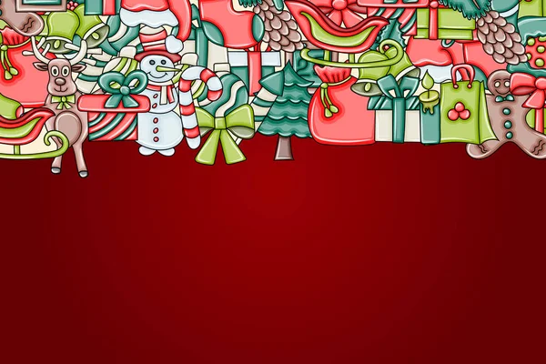 Noel arka plan metin için yer ile. Bir tebrik kartı, el ilanı veya broşür için. Elle çizilmiş karikatür tarzı doodle