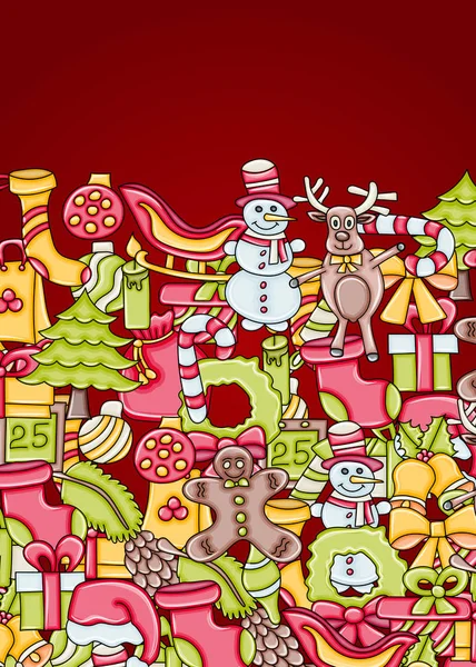 Noel arka plan metin için yer ile. Bir tebrik kartı, el ilanı veya broşür için. Elle çizilmiş karikatür tarzı doodle