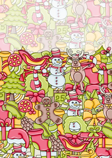 Noel arka plan metin için yer ile. Bir tebrik kartı, el ilanı veya broşür için. Elle çizilmiş karikatür tarzı doodle