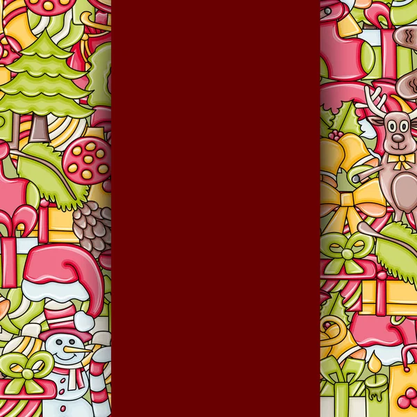 Noel arka plan metin için yer ile. Bir tebrik kartı, el ilanı veya broşür için. Elle çizilmiş karikatür tarzı doodle