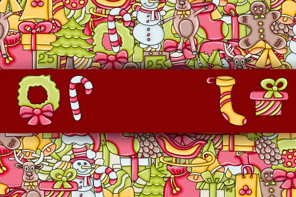 Noel arka plan metin için yer ile. Bir tebrik kartı, el ilanı veya broşür için. Elle çizilmiş karikatür tarzı doodle