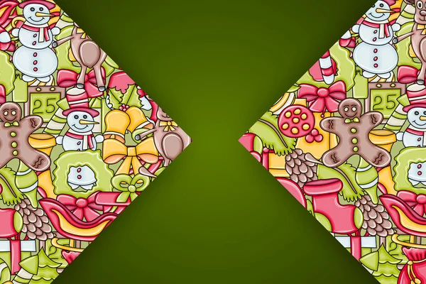 Noel arka plan metin için yer ile. Bir tebrik kartı, el ilanı veya broşür için. Elle çizilmiş karikatür tarzı doodle