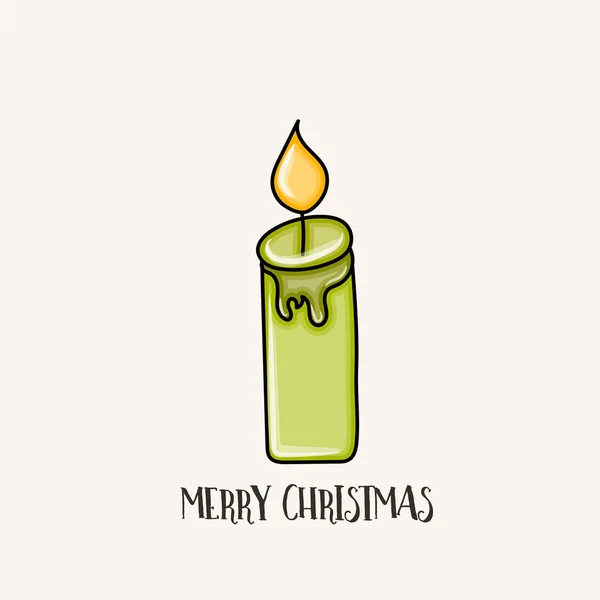 Merry Christmas typografie. Groene brandende kaars. Cartoon stijl — Stockvector