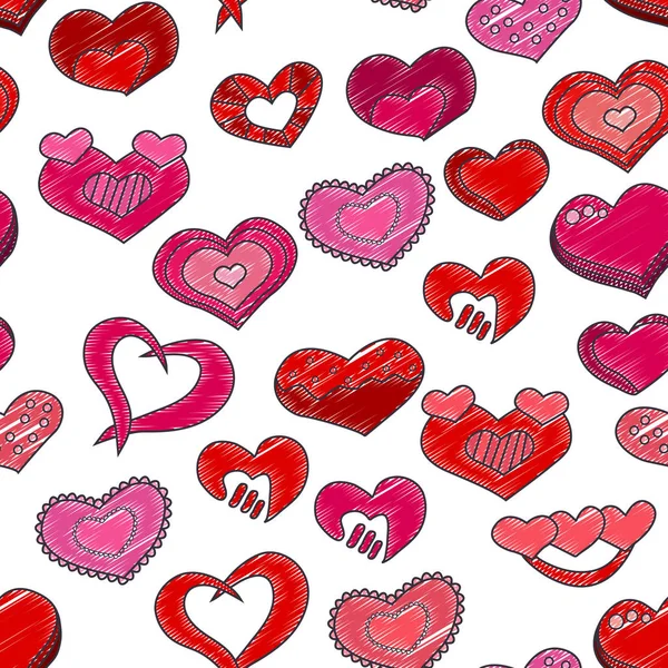 Día San Valentín Patrón Sin Costuras Corazones Rojos Rosados Ilustración — Archivo Imágenes Vectoriales
