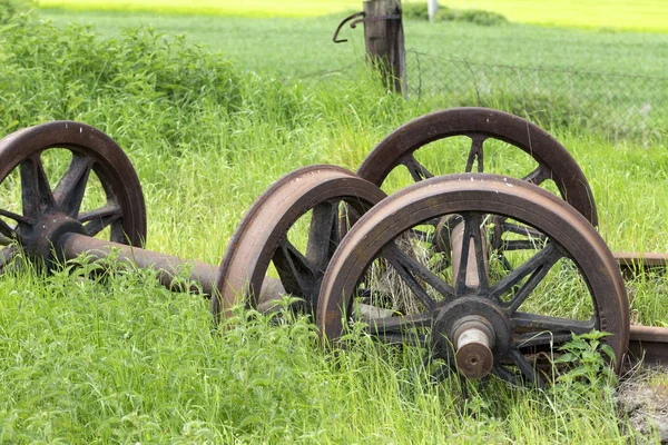 Detalhe do trem histórico em ruínas na primavera Natureza — Fotografia de Stock