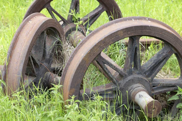 Detalhe do trem histórico em ruínas na primavera Natureza — Fotografia de Stock