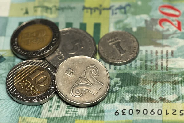 Israel sikel Bill och mynt i detalj — Stockfoto