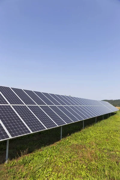 Solar Power Station on the summer flowering Meadow — Stock Photo, Image