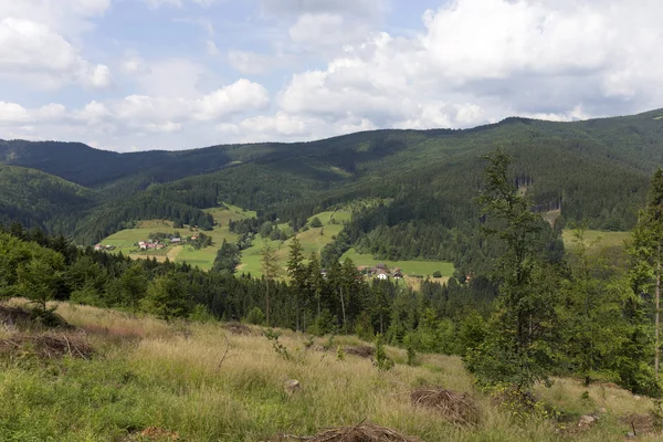 Klare grüne Landschaft von den sommerlichen Bergen beskydy in Nordostböhmen, Tschechische Republik — Stockfoto