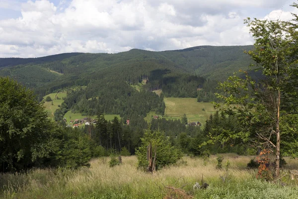 Campagne verte claire de l'été Montagnes Beskydy dans le nord-est de la Bohême, République tchèque — Photo
