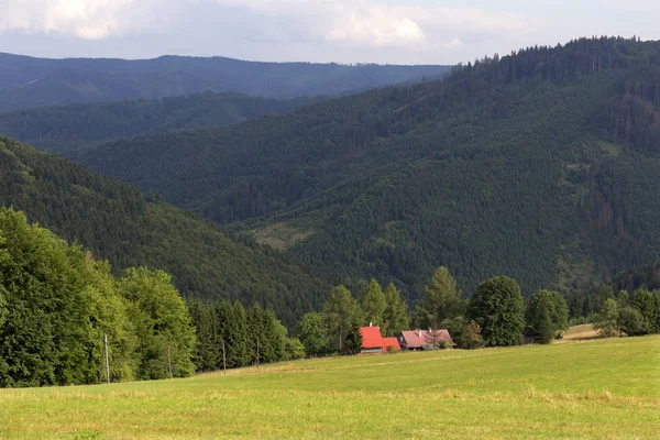 Clear green Countryside from the summer Mountains Beskydy in north east Bohemia, Czech Republic — Stock Photo, Image