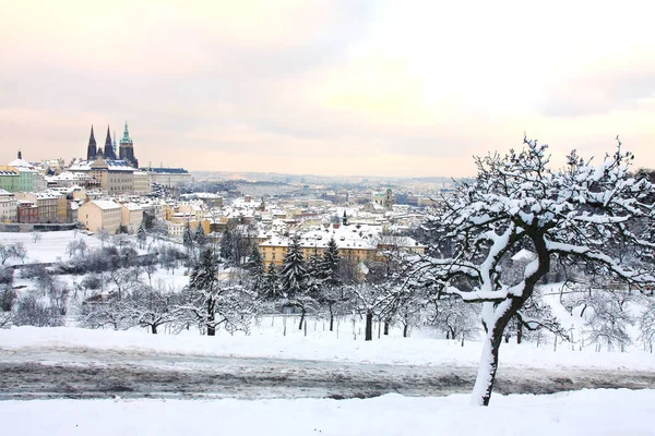 Christmas romantic snowy Prague City, Czech Republic — Stock Photo, Image