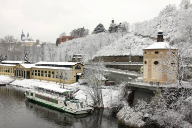 Noel romantik karlı Prague City, Çek Cumhuriyeti