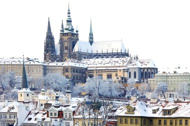 Noel romantik karlı Prague City, Çek Cumhuriyeti
