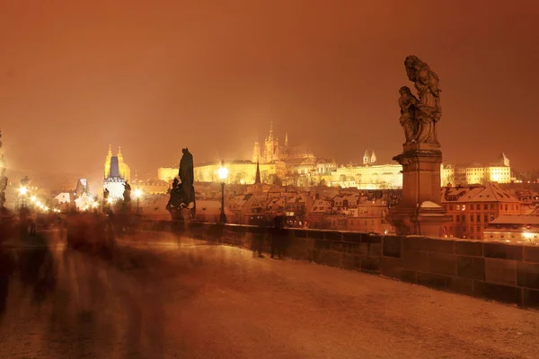 Christmas snowy Prague City in the Night, Czech republic — Stock Photo, Image