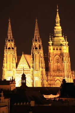 Gotik st. vitus Katedrali üzerinde gece, Çek Cumhuriyeti Prag Kalesi