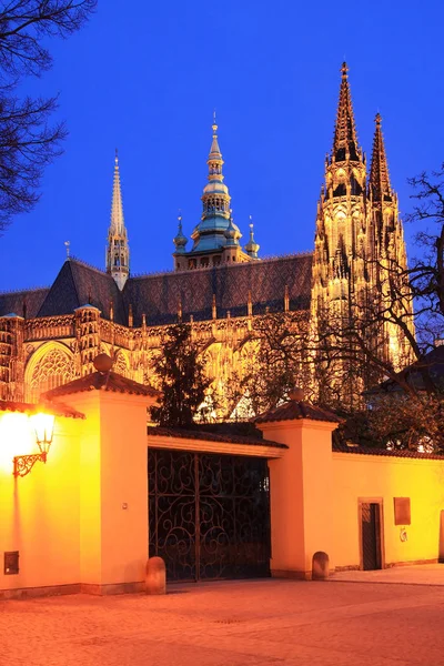 Catedral gótica de San Vito en el Castillo de Praga en la noche, República Checa — Foto de Stock