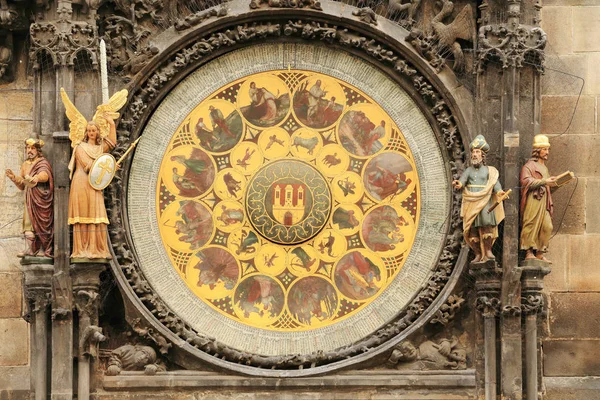 Dettaglio dello storico orologio astronomico medievale a Praga sul Municipio Vecchio, Repubblica Ceca — Foto Stock