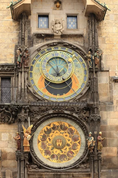 Détail de l'horloge astronomique médiévale historique à Prague sur la vieille mairie, République tchèque — Photo