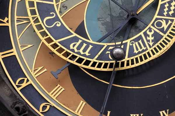 Détail de l'horloge astronomique médiévale historique à Prague sur la vieille mairie, République tchèque — Photo