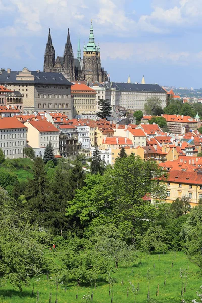 Vista sobre a cidade de Praga com seus edifícios significativos, República Checa — Fotografia de Stock