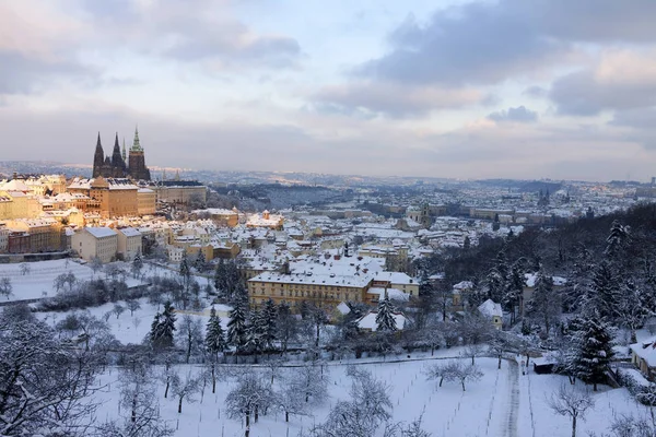 Noël Romantique Ville Enneigée Prague Avec Château Prague République Tchèque — Photo