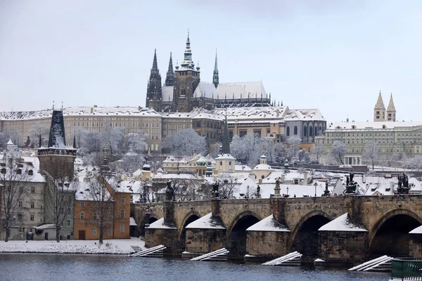 Romántica Navidad Nevada Praga Con Castillo Praga República Checa — Foto de Stock