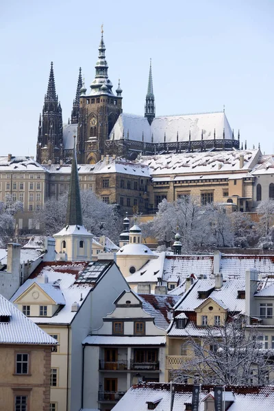 Romantische Kerst Besneeuwde Prague City Met Prague Castle Tsjechië — Stockfoto