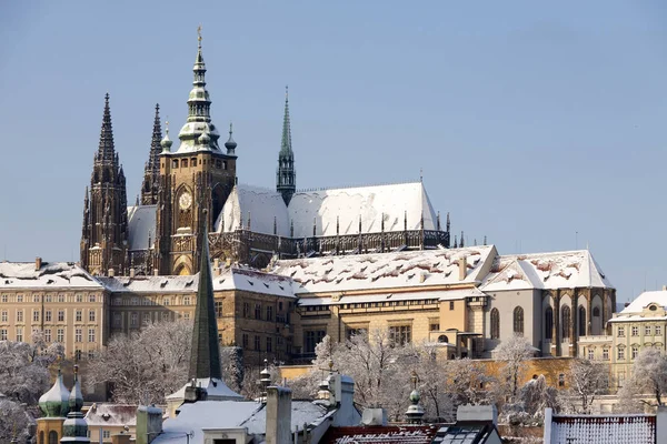 Romántica Navidad Nevada Praga Con Castillo Praga República Checa — Foto de Stock