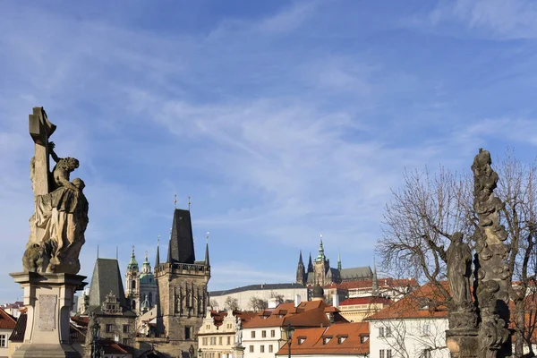 Vista Sobre Cidade Praga Com Castelo Gótico República Checa — Fotografia de Stock