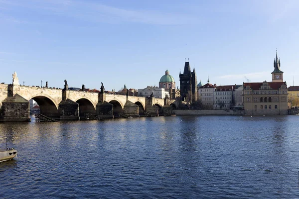 Vue Sur Hiver Prague Vieille Ville Dessus Rivière Vltava République — Photo