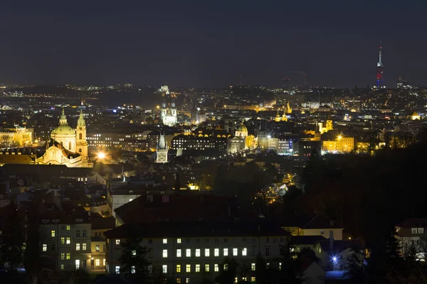 Noite Inverno Praga Cidade Com Castelo Gótico República Checa — Fotografia de Stock