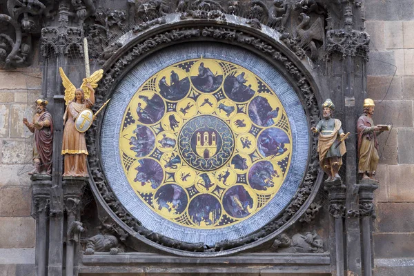 Dettaglio Dell Antico Orologio Astronomico Sulla Piazza Della Città Vecchia — Foto Stock