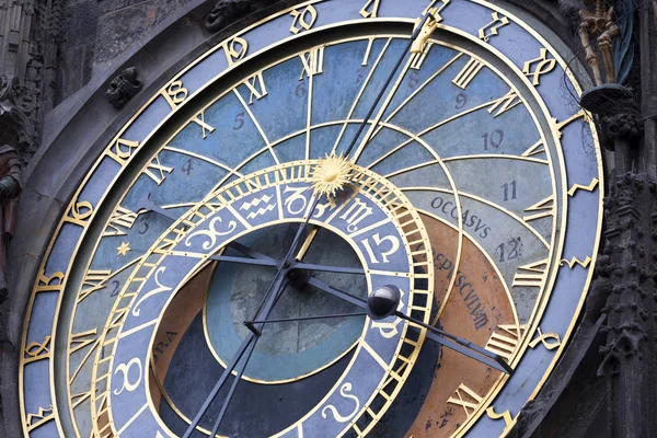 Dettaglio Dell Antico Orologio Astronomico Sulla Piazza Della Città Vecchia — Foto Stock