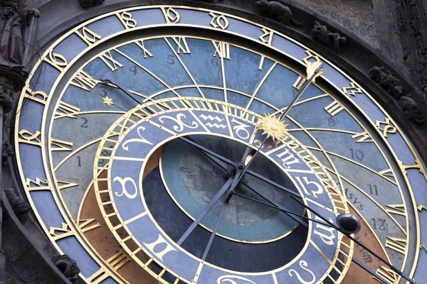 Dettaglio Dell Antico Orologio Astronomico Sulla Piazza Della Città Vecchia — Foto Stock