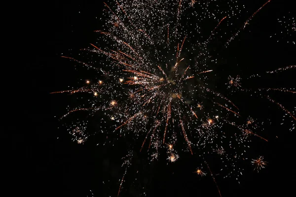 Fuochi Artificio Sul Cielo Nero Nel Dettaglio — Foto Stock