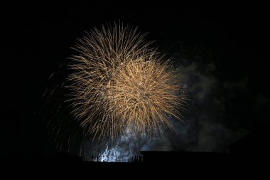 Detay siyah gökyüzü üzerinde havai fişek