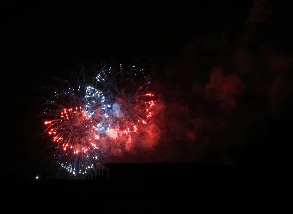 Fogo Artifício Céu Negro Detalhe — Fotografia de Stock