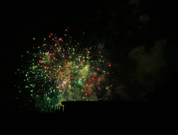 Fogo Artifício Céu Negro Detalhe — Fotografia de Stock