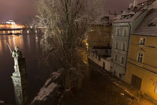 Noche Nevada Centro Histórico Praga República Checa — Foto de Stock