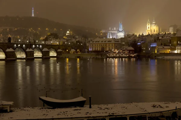 Noche Nevada Centro Histórico Praga República Checa — Foto de Stock