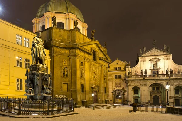 Night Snowy Prague Historic Centre Czech Republic — Stock Photo, Image