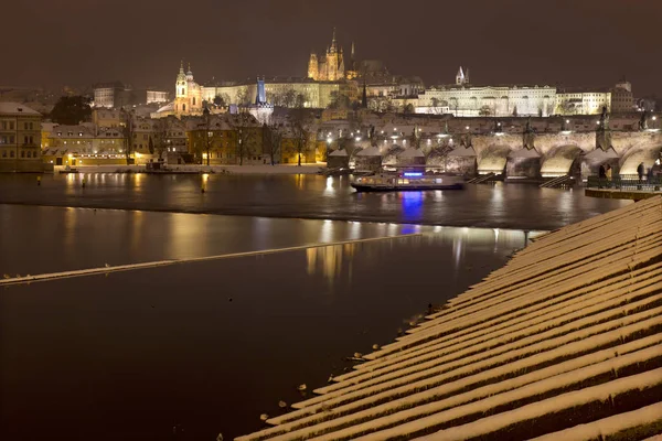 Noche Nevada Centro Histórico Praga República Checa — Foto de Stock