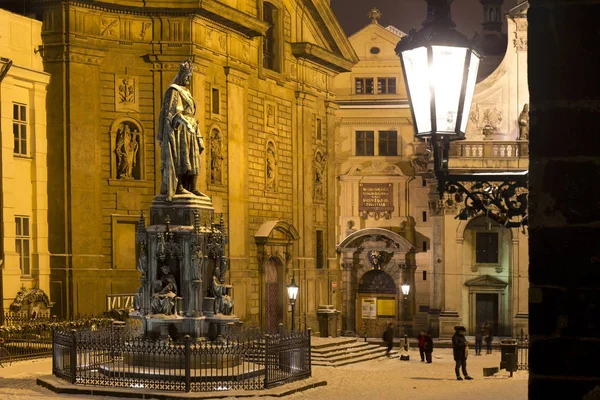 Noche Nevada Centro Histórico Praga República Checa — Foto de Stock