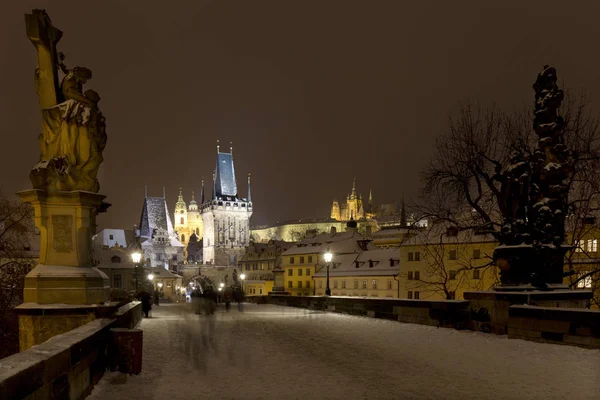 Night Snowy Prague Historic Centre Czech Republic — Stock Photo, Image