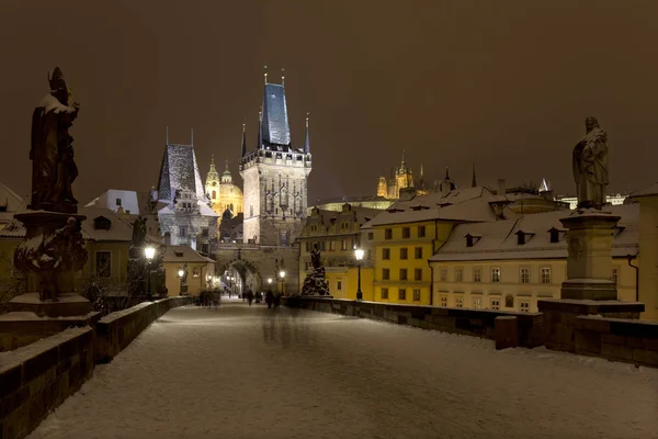 Night Snowy Prague Historic Centre Czech Republic — Stock Photo, Image