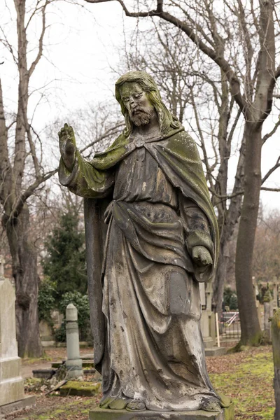 Aged Statue Mystery Old Prague Cemetery Czech Republic — Stock Photo, Image